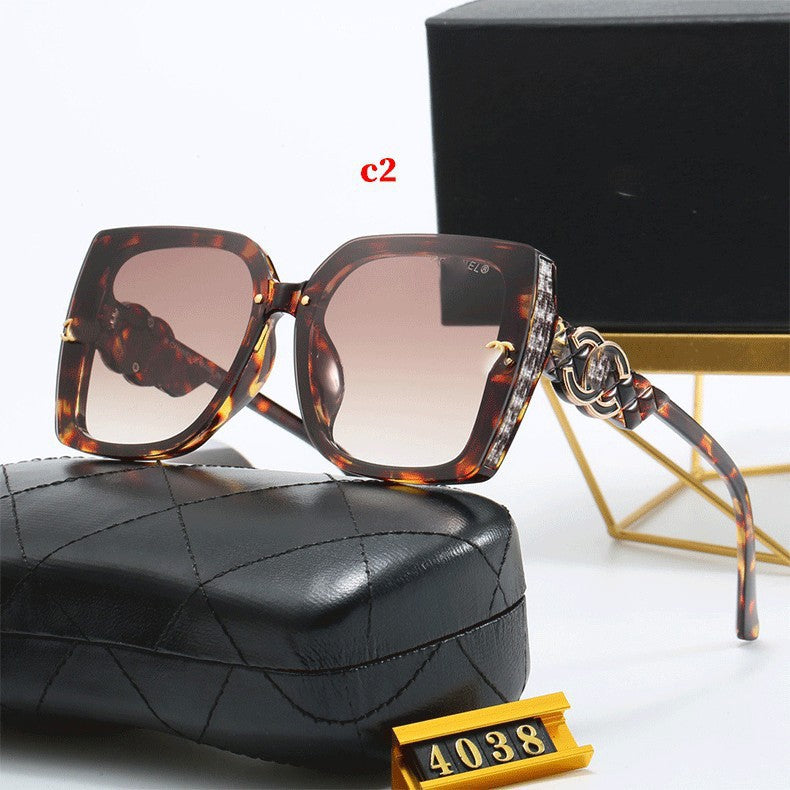 European and American Fashion Sunglasses for Women, High-End Personality Sun Protection Shades, Large Frame Face-Slimming Glasses Wholesale4038