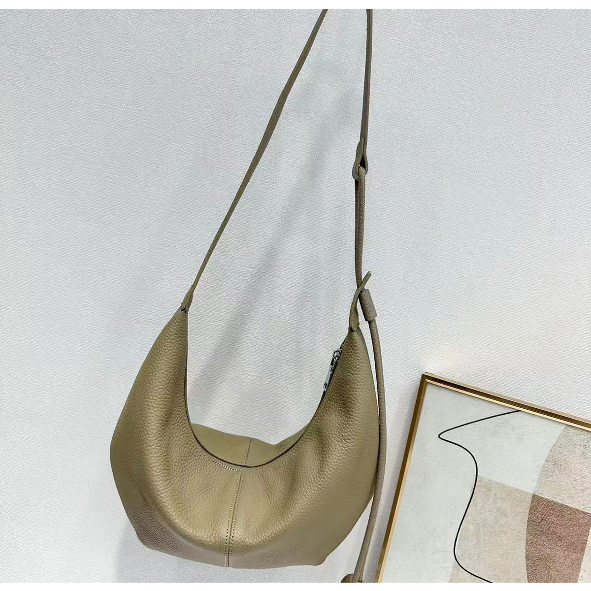 New Genuine Leather Underarm Bag Top Layer Cowhide Horn Dumpling Bag Simple Casual Versatile Single Shoulder Crossbody Bag