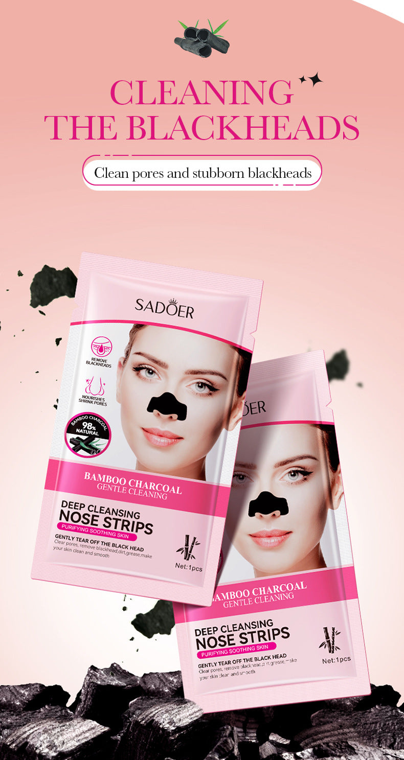 Full English Bamboo Charcoal Women's Nose Strips SADOER Deep Cleansing Blackhead Removal Nose Strips  Wholesale