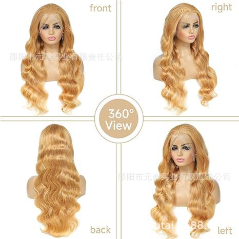 13x4HoneyBlondeLaceFrontWigsSyntheticBodyWaveWigs Long Curly Hair