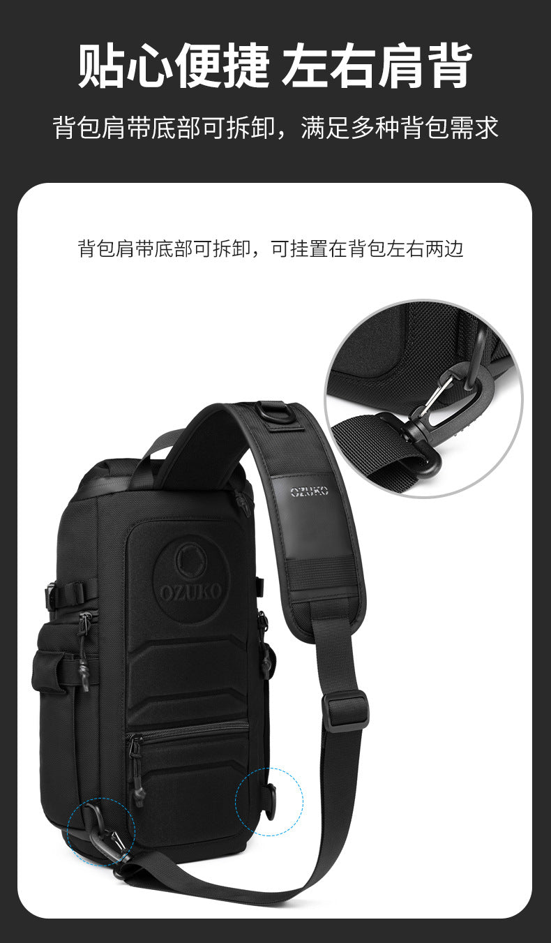 OZUKO Tactical Chest Bag Men's Crossbody Bag Waterproof Multifunctional Outdoor Portable Bag Cycling Trendy Shoulder Bag