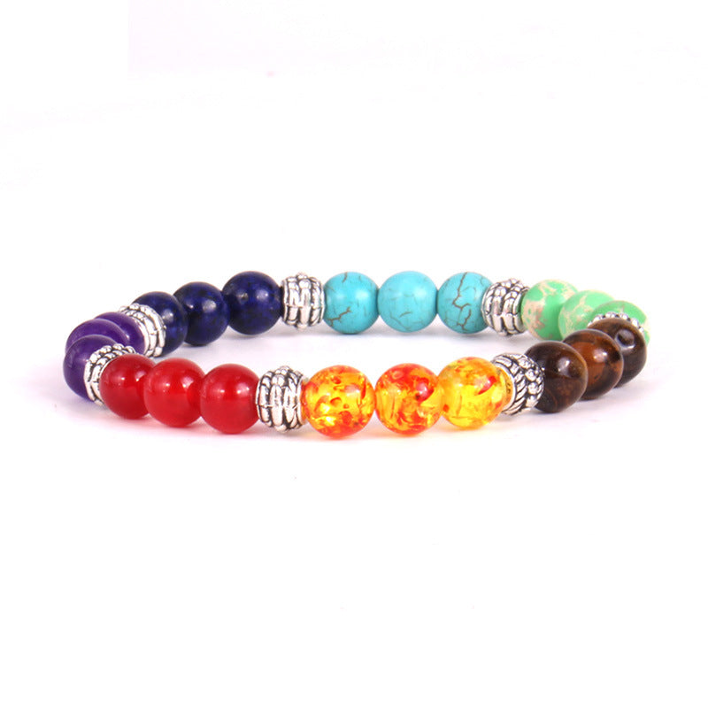 Natural Stone Colorful Bracelet for Women8mm Bead Yoga Wheel Spacer Bracelet Blue Pine Tiger Eye Elastic Beaded Bracelet