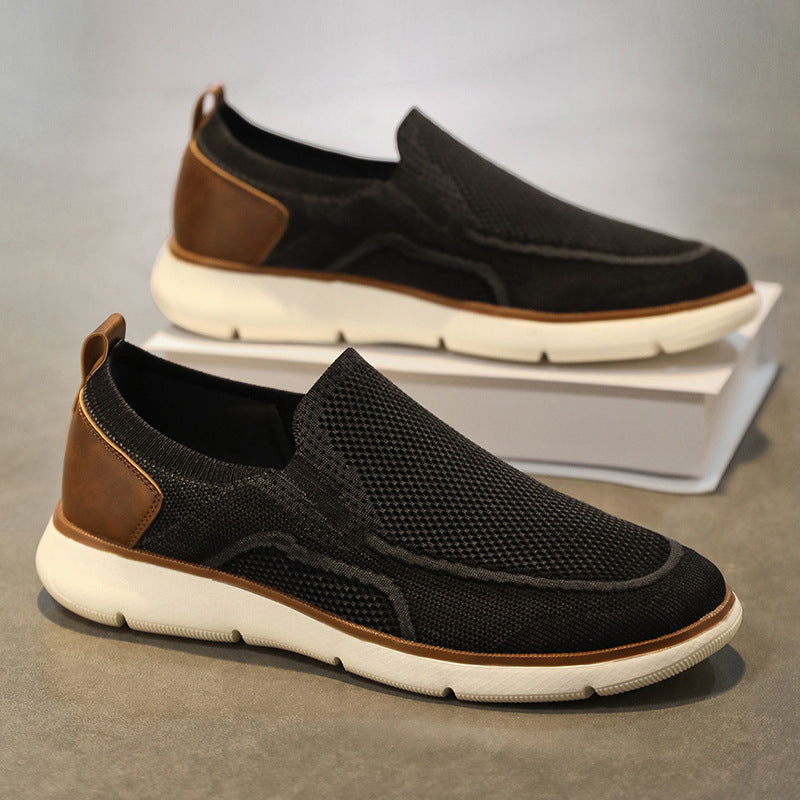 Vintage Casual Trendy Shoes Large Size Breathable Flyknit Mesh Men's Slip-On Lightweight Non-Slip Men's Shoes Large Size Men's Shoes