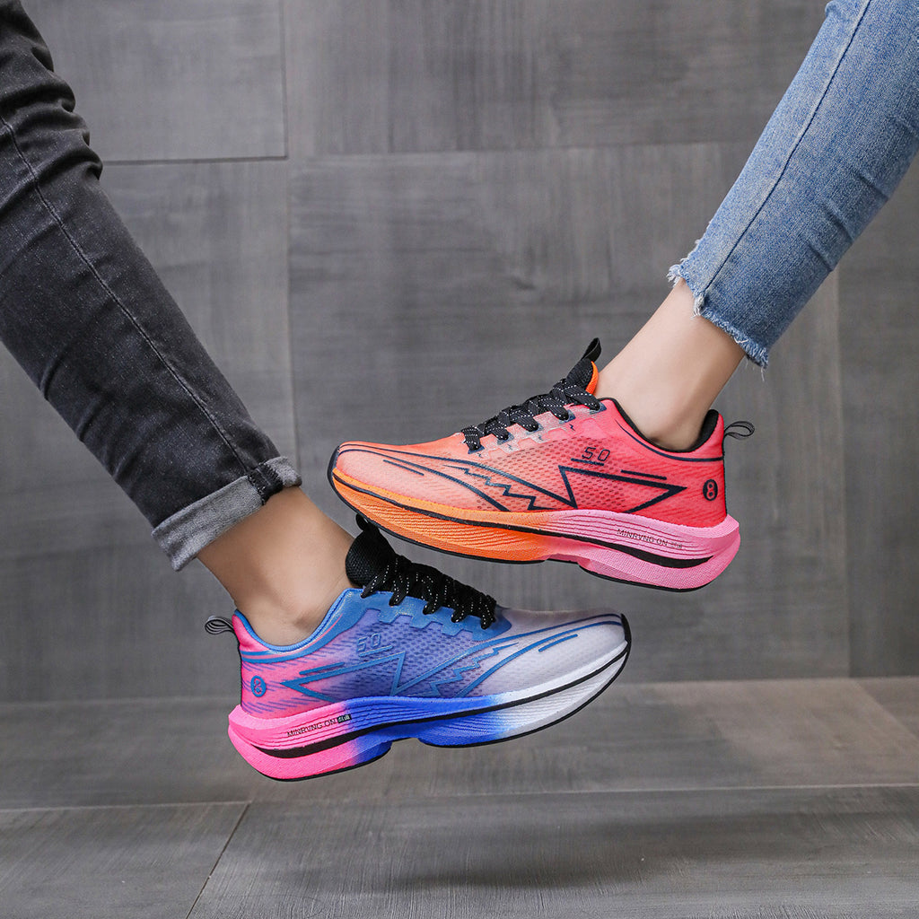 Carbon Plate Running Shoes Mesh Ultra-light Breathable Sports Shoes Men Couple All-match Casual Popcorn Running Shoes Breathable Lightweight