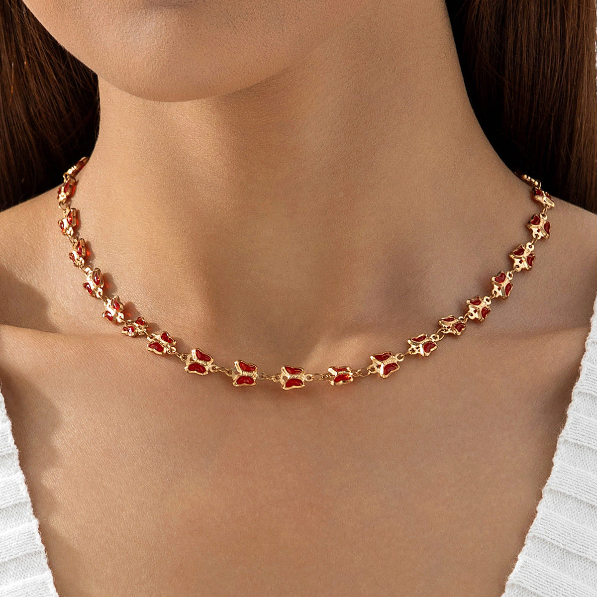 European and American New Style Green Zircon Niche Personality Retro Inlaid Diamond Short Necklace Collarbone Chain Choker chocker Female