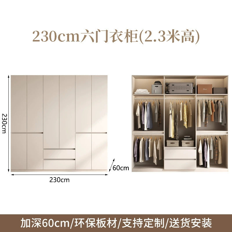 Bedroom Home Cream Style Solid Wood Wardrobe Simple Large High Cabinet Cream Style Segmented No-Installation Storage Large Wardrobe