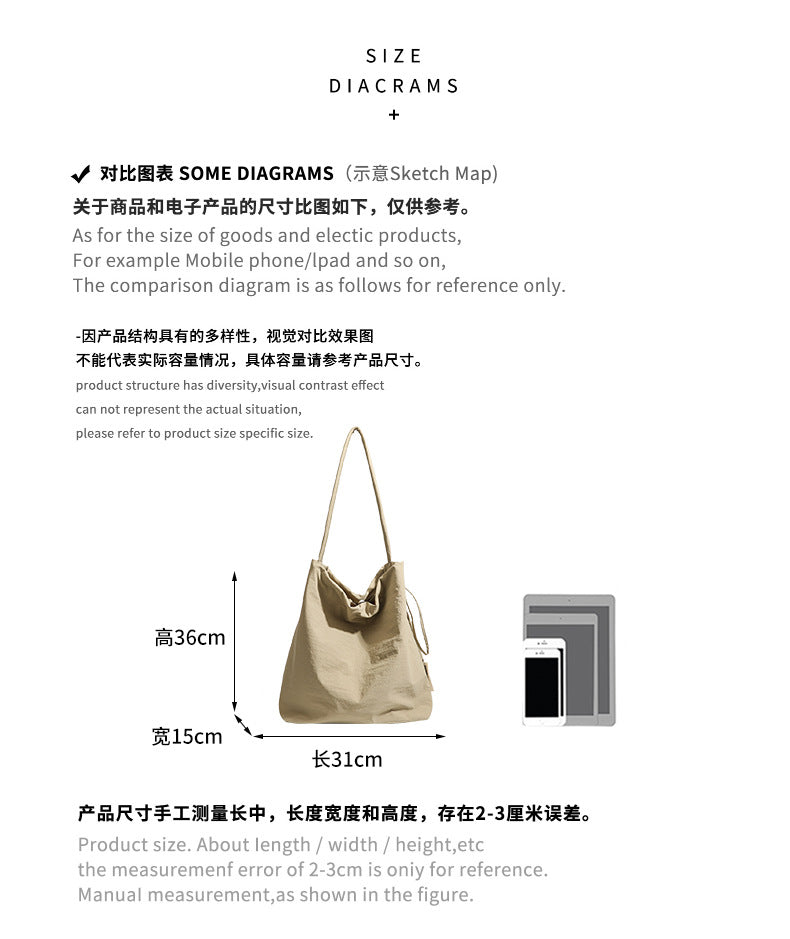 Oxford Cloth Workwear Korean Style Large Capacity Totes Idle Style Solid Color Leisure Class Commuter Shoulder Bag Bags