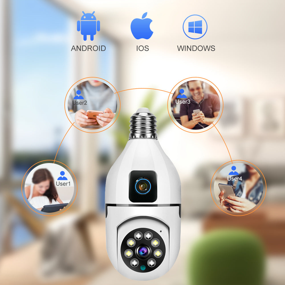Binocular Bulb Camera360360-degree panoramic dual-screen display Dual Lens Household WiFi Remote Indoor Camera