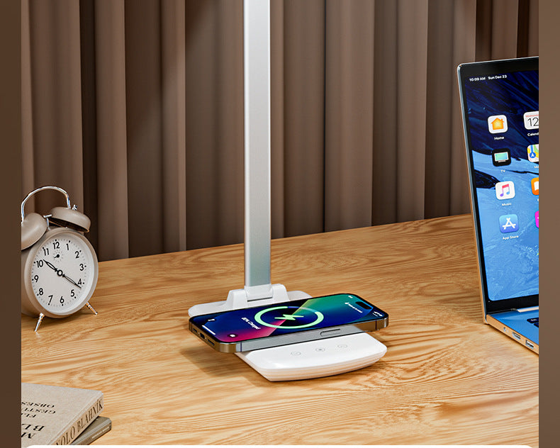 Factory Wholesale LED Smart Folding Desk Lamp Three Color Temperature Mobile Phone Wireless Charging Lighting Lamp Reading Eye Protection Lamp