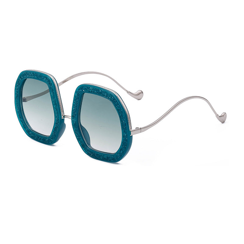 European and American Style Women's Sunglasses with Rhinestones, Irregular Polygonal Large Frame Sunglasses, Trendy High-End Glasses Wholesale