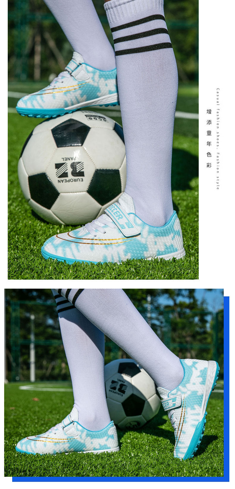 New Football Shoes for Men and Women, Children's Low-top Anti-collision Spike Magic Tape No-tie Grass Training Sports Shoes