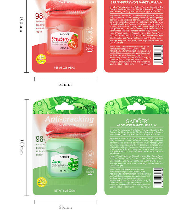 Full English Lip Balm SADOER Honey Hydrating Avocado Anti-Dry Crack Peach Lip Mask  Wholesale