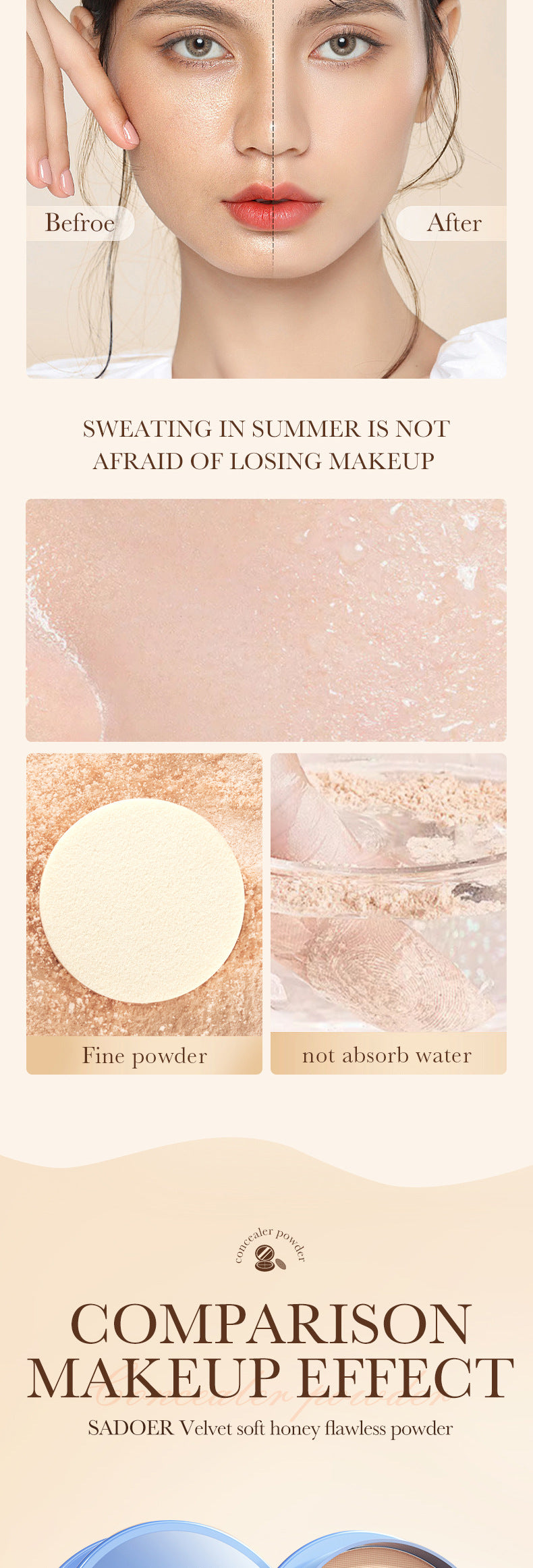 Full English Makeup SADOER Velvet Flawless Powder Brightening Skin Tone Lightweight Contour Concealer Cushion  Wholesale