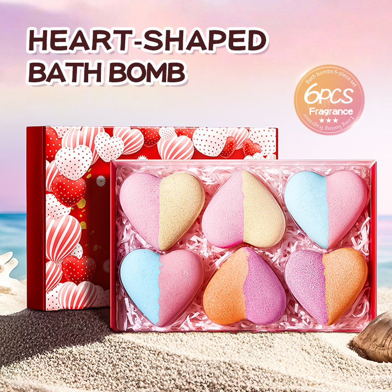 Cross-Border Bath Salt Balls6Set  Heart-shaped Bath Bomb Bath Salt Ball Boxed Export Manufacturer Wholesale