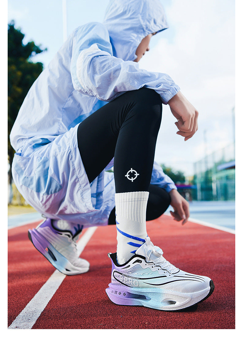 Winter New Leather Surface Fleece-Lined Warm Knob Buckle Sports Shoes Parent-Child Real Carbon Plate Soft Sole Rebound Cushioning Running Shoes