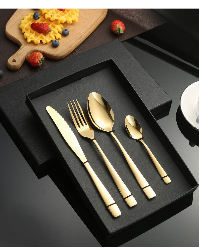 410Stainless Steel Cutlery Western Food Square Handle Knife Fork Spoon4Gift Set Cutlery Set Steak Knife Fork Spoon