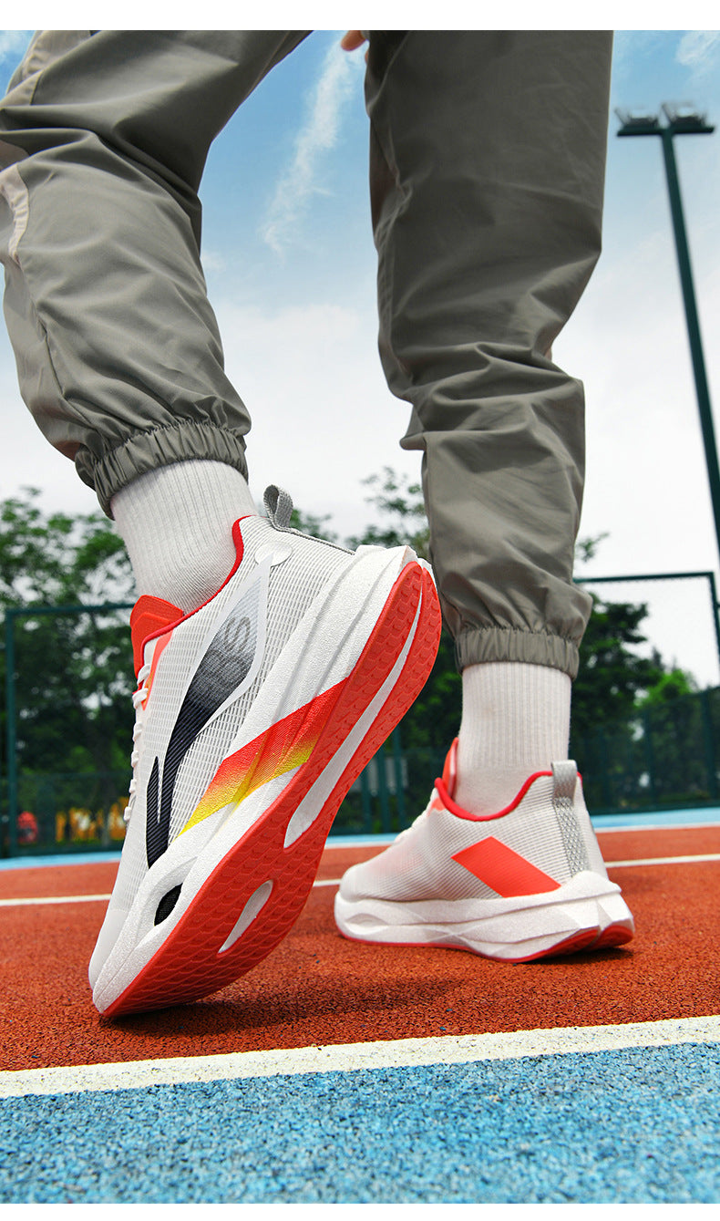 Autumn and Winter New Style Wind Chasing por Double Mesh Real Explosive Carbon Plate Rebound Cushioning Running Shoes Student Racing Training Sports Shoes