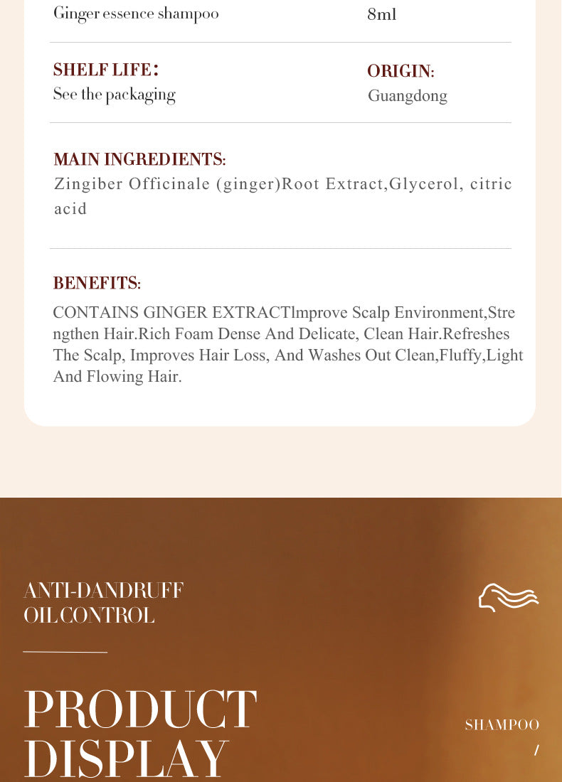 Ginger Shampoo Sachet SADOER Moisturizing, Smooth, Deep Cleansing, Portable Pack, Cross-Border Foreign Trade Wholesale