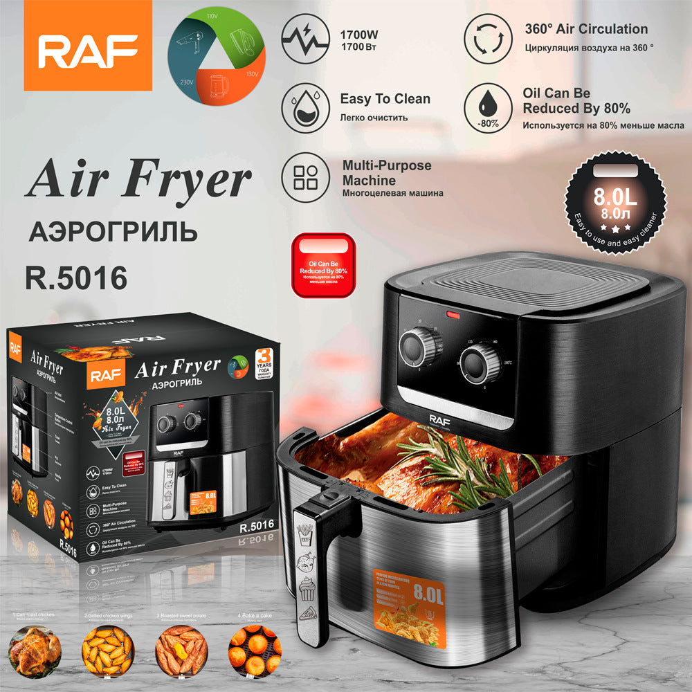 RAF European Standard Household Oil-Free Fryer Smokeless Electric Grill Electric Cooking Pot Air Fryer8L Large Capacity