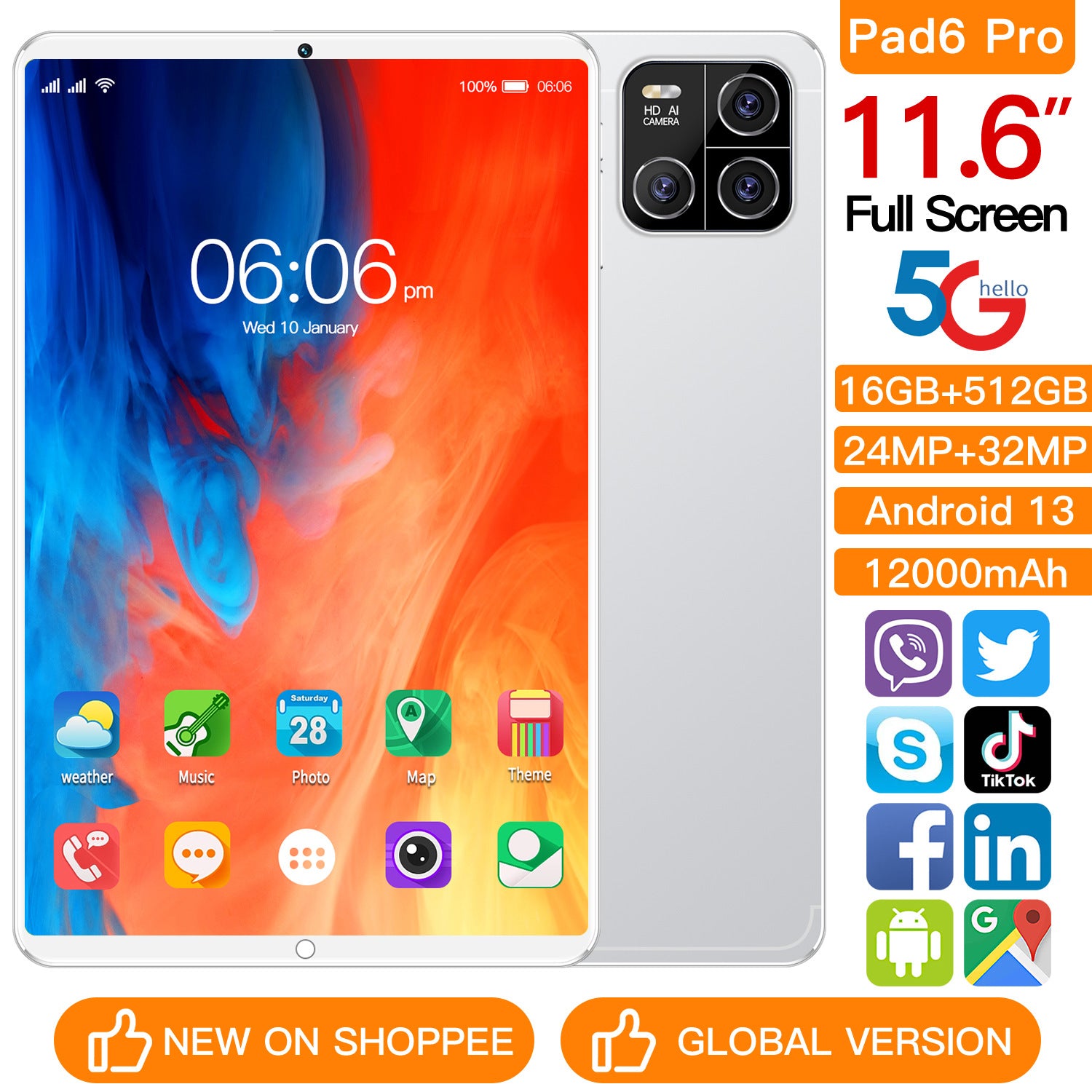 Globally Exclusive Smart Tablet Pad6 16+512G Large Memory Tablet Source Factory Exclusive Supply