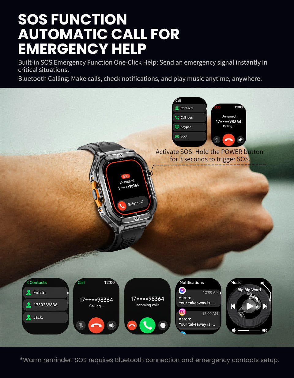 X5Smart Watch Bluetooth Call True Heart Rate Step Sleep Monitoring I Deep Waterproof GPS Beidou Positioning Three Defenses