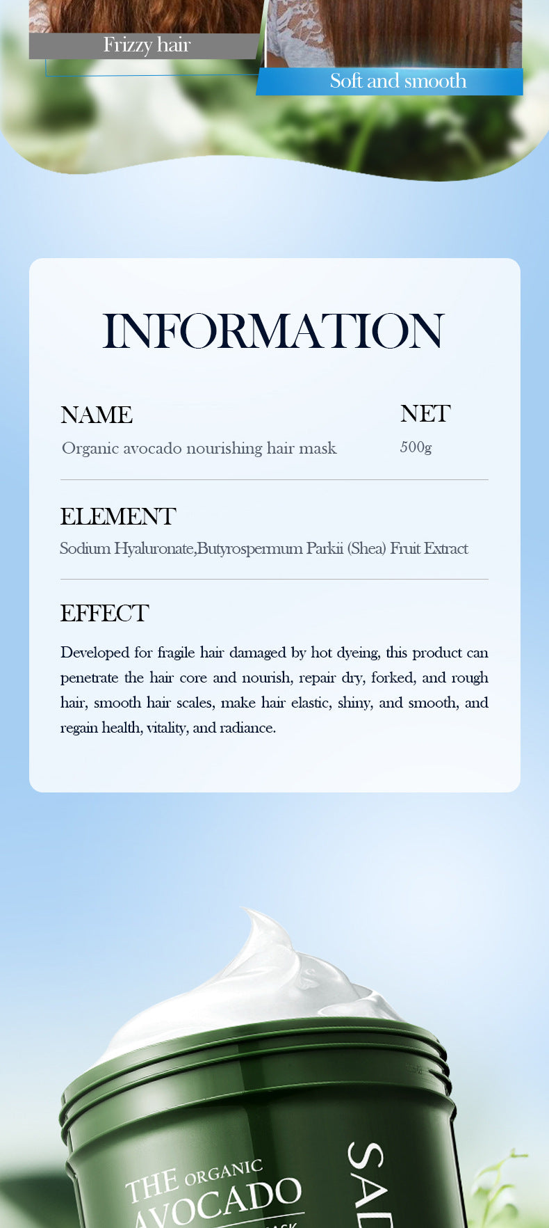 Avocado Smooth and Nourishing Hair Mask SADOER Cross-border foreign trade wholesale of frizz improvement conditioner