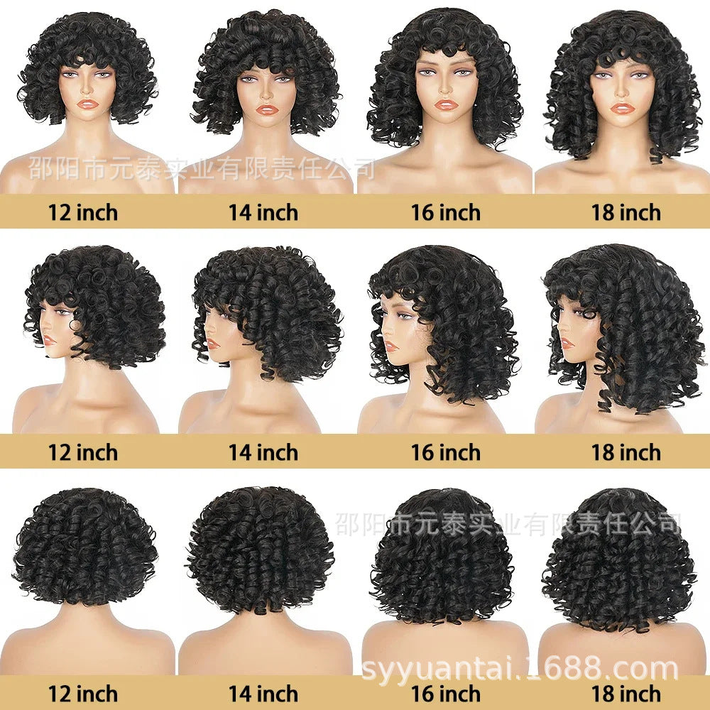 Short Bouncy Curly Wig BOB Glueless Wig Afro Rose Curly