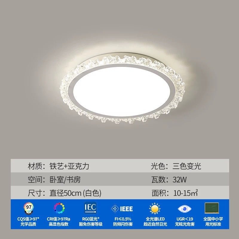 Light Luxury Living Room Ceiling Lamp2025New Year's Crystal Lamp High-end Bedroom Main Lamp Round led Eye Protection Lighting