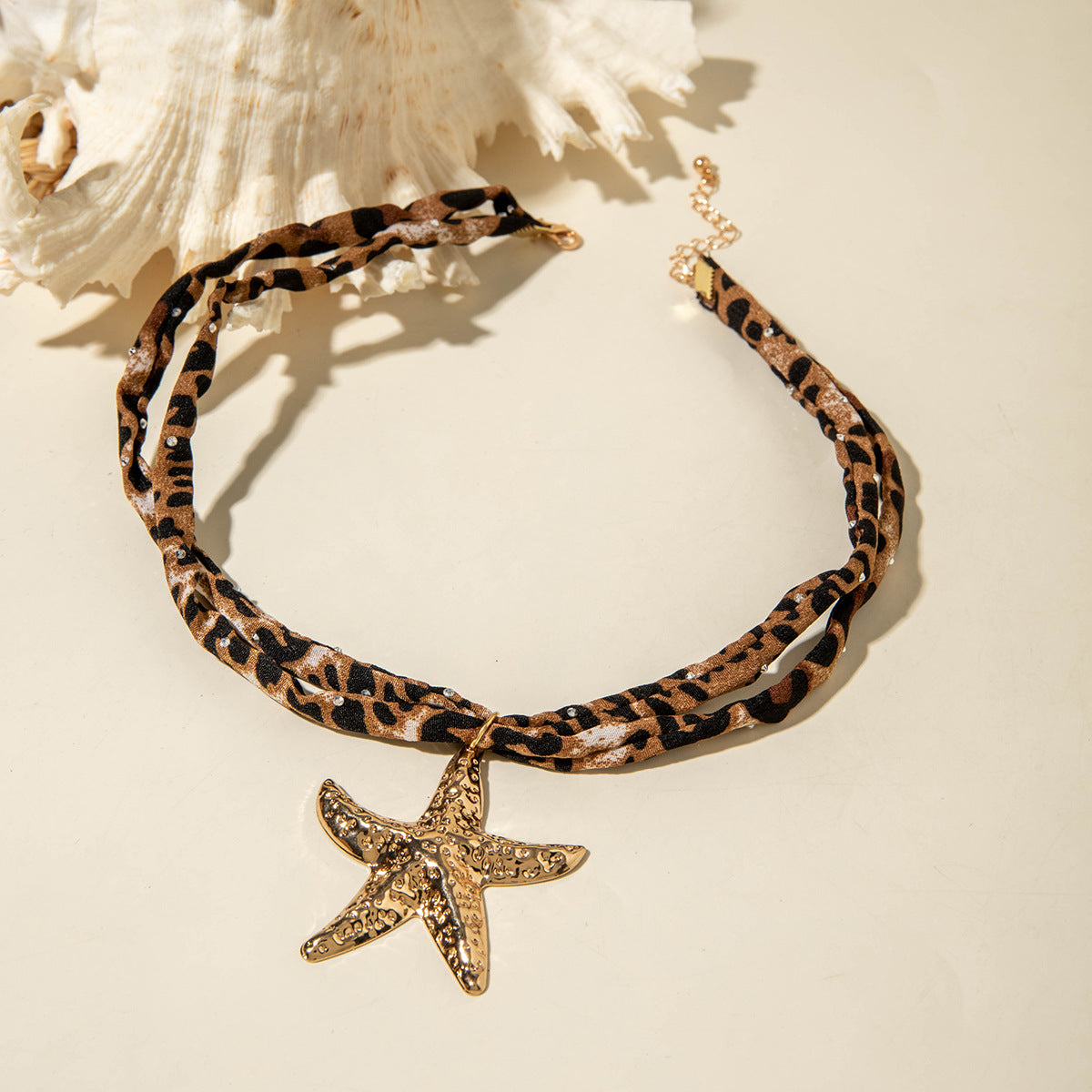 European and American Style Ocean-themed Cross Conch Starfish Pendant Leopard Print Exaggerated Necklace Collarbone Chain Jewelry