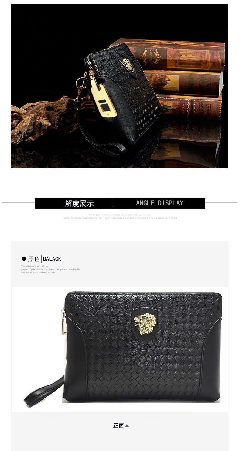 Fingerprint Lock Clutch Bag Large Capacity Business Men's Genuine Leather Handheld Luxury Woven Clutch Portable Fingerprint Unlock