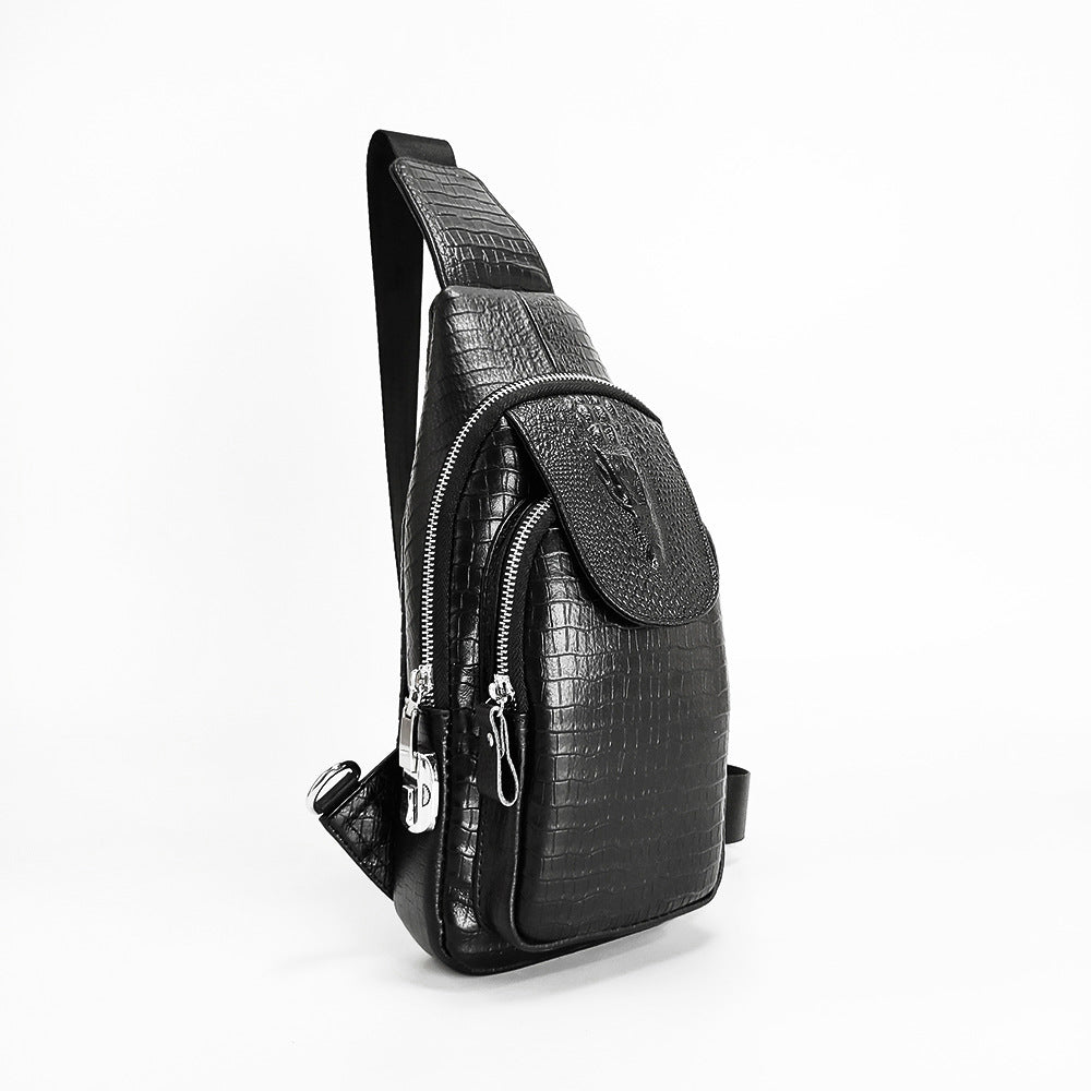 Specialized Password Lock Men's Genuine Leather Chest Bag Crocodile Pattern Top Layer Cowhide Travel Small Shoulder Crossbody Bag Trendy