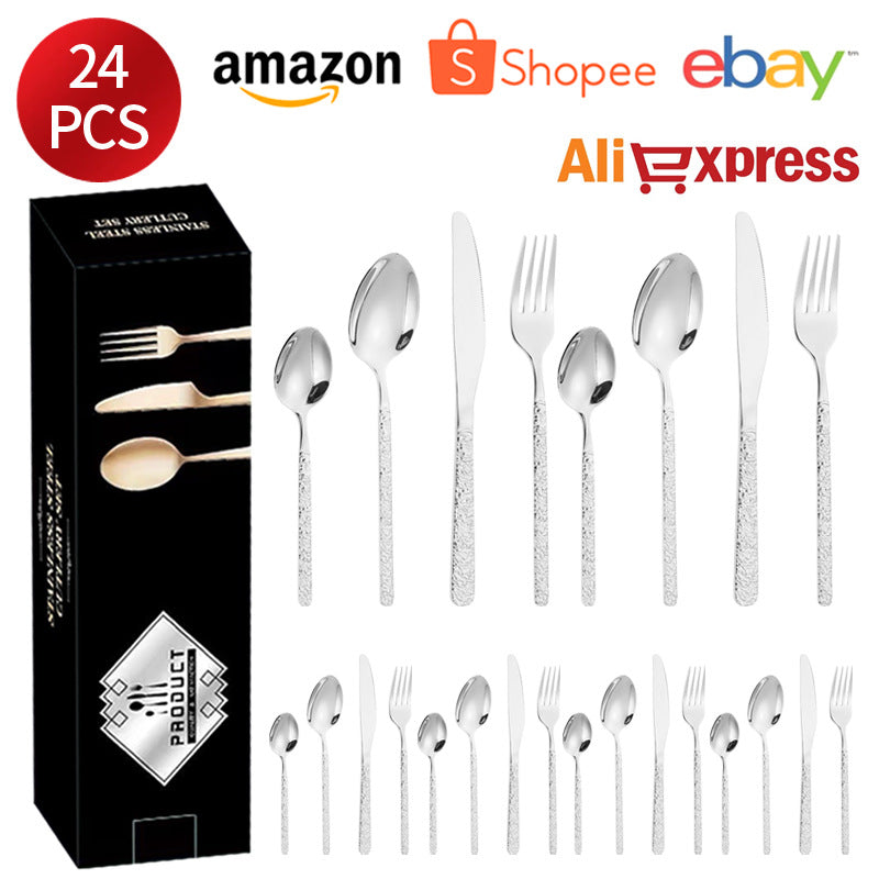 410Stainless Steel Cutlery Set Stone Pattern Knife Fork Spoon24Western-style dining set6Steak Knife and Fork for One Person