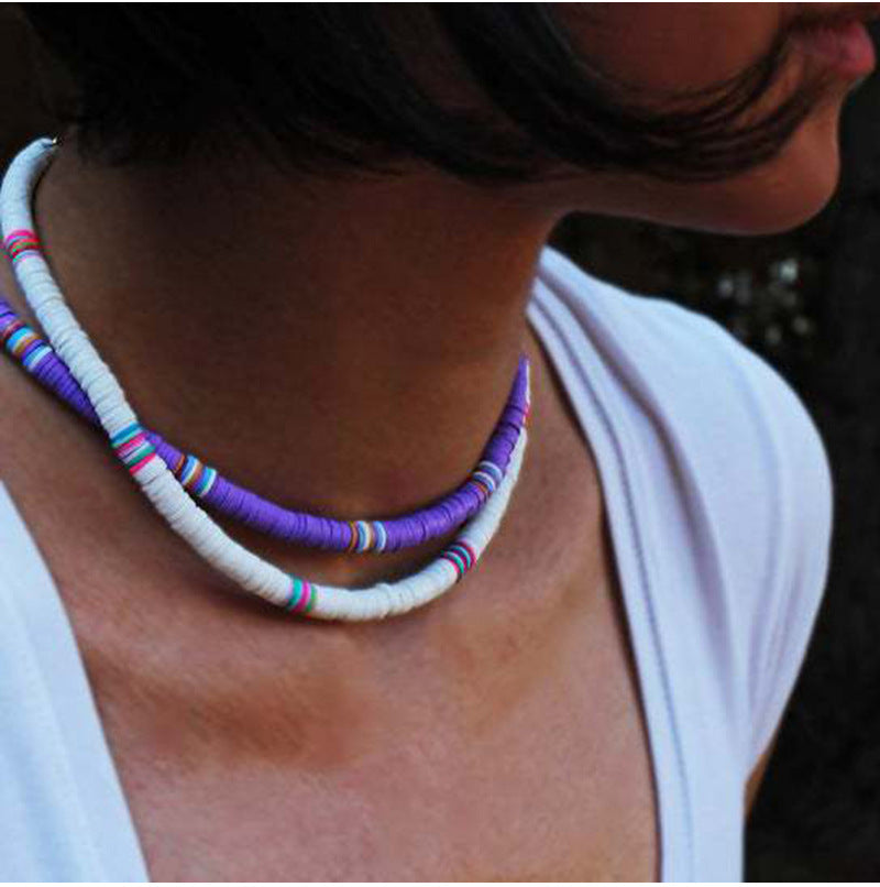 Hawaiian Women's Collarbone Chain6mm Colorful Soft Clay Lobster Clasp Chain Necklace Beach Soft Clay Necklace