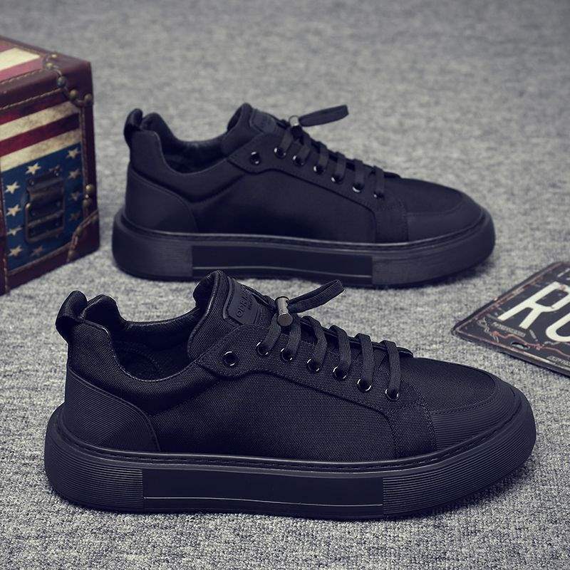 Men's Work Shoes Autumn Breathable Thin Full Black Casual Canvas Sneakers Youth Non-Slip Chef Office Trendy Shoes