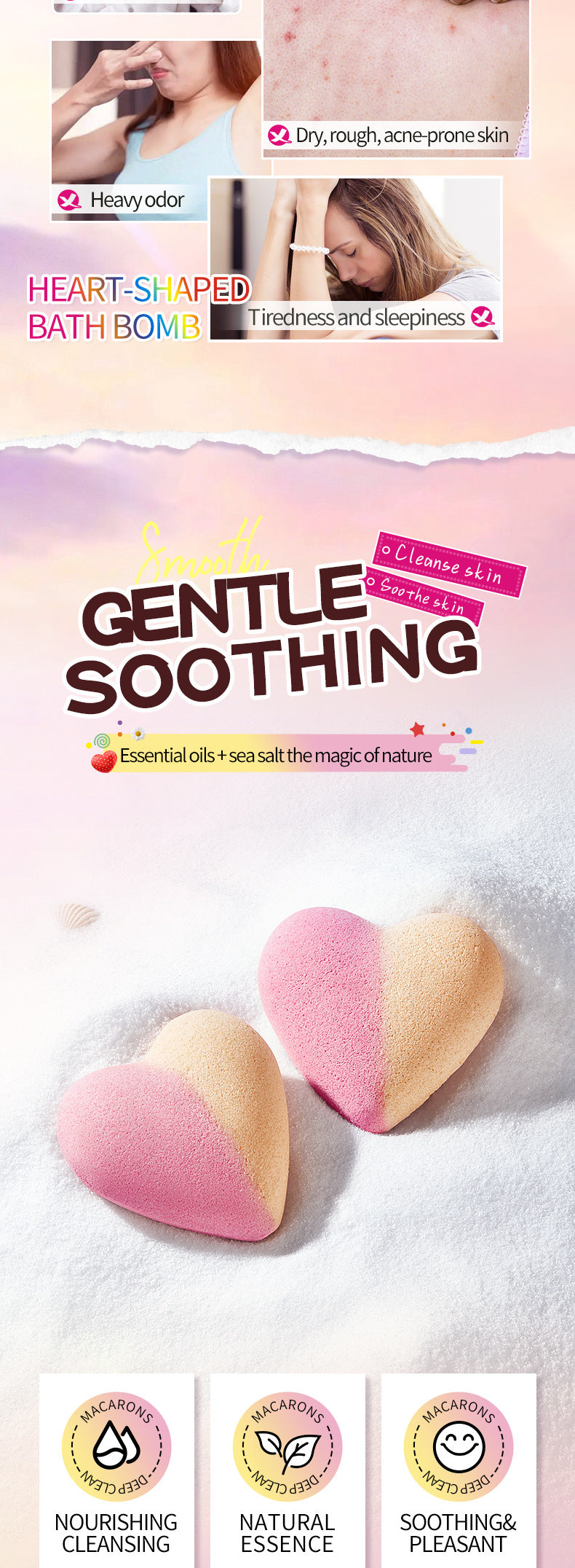 Cross-border Heart-shaped Bath Bomb120g  Deep Cleansing Body Bath Bath Salts Export Manufacturer Wholesale