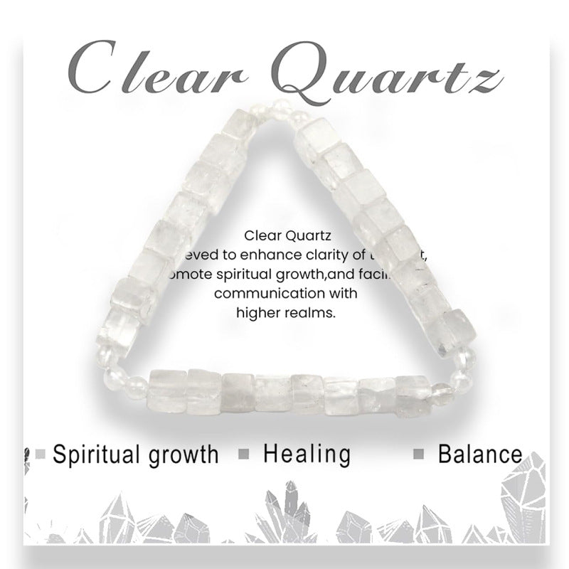 Square Natural Stone Bracelet6mm Pink Quartz Malachite Square Beaded Bracelet Volcanic Stone Tiger Eye Elastic Bracelet