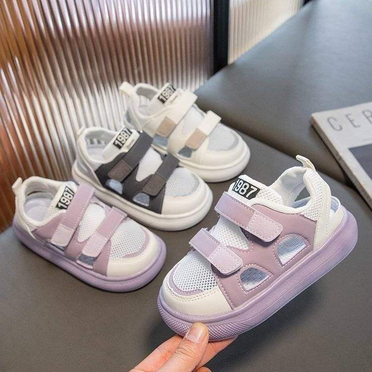 Girls Sports Closed-Toe Sandals Summer Style2025Summer New Children's Hollow Breathable Single Mesh Shoes Girls' White Shoes