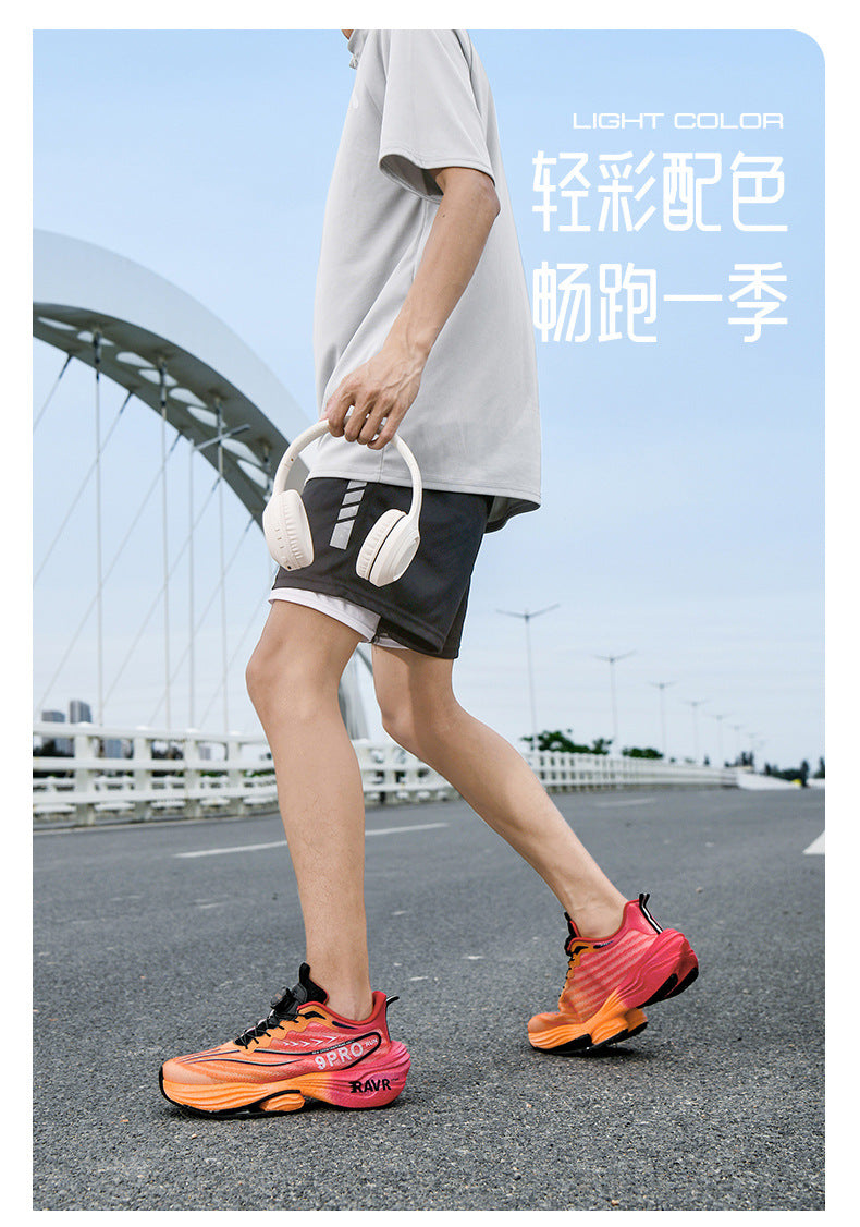 2025Autumn Winter New Breathable Double Mesh Knob Buckle Sports Shoes Couple High Elastic Popcorn Soft Bottom Carbon Plate Running Shoes