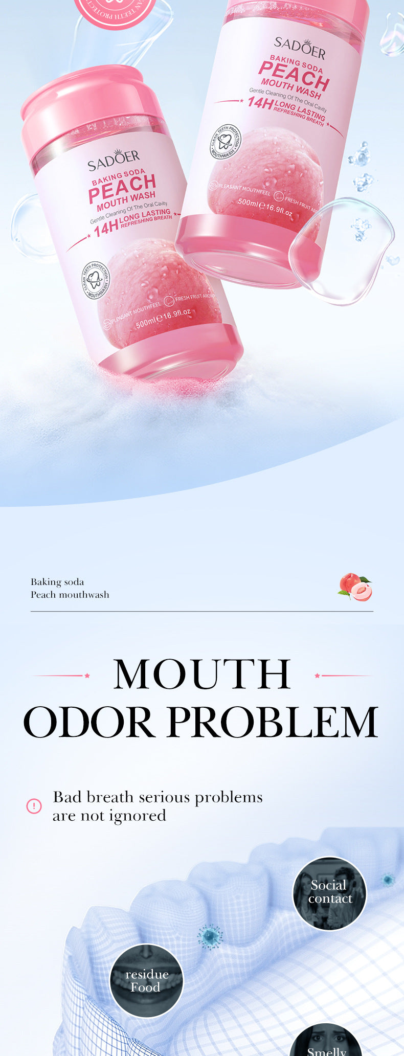 Fruit Mouthwash SADOER Fresh Orange Baking Soda Tooth Stain Remover Mouthwash Bottle Cross-Border Wholesale