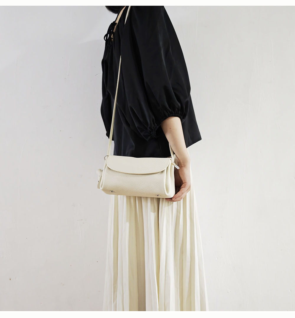 Genuine Leather Small Square Bag Daily Simple Women's Bag2025New Casual Little Elephant Commuting Versatile Cover Head Single Shoulder Crossbody Bag