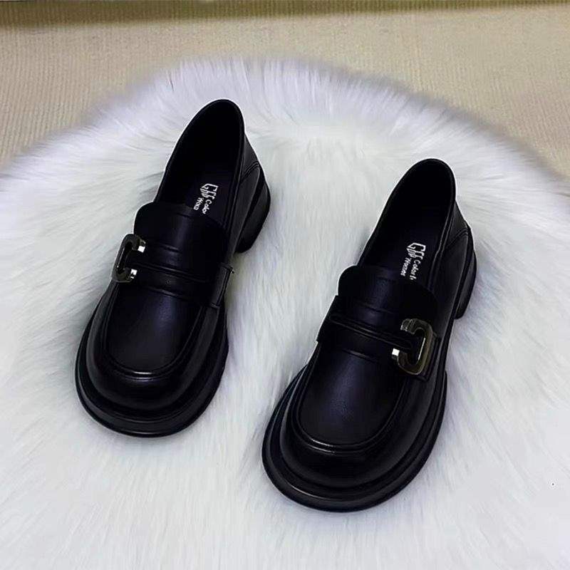British Style Small Leather Shoes French Retro Thick-Soled Shoes Low Heel Black Loafers2025Spring and Autumn Single Shoes Uniform Shoes for Women