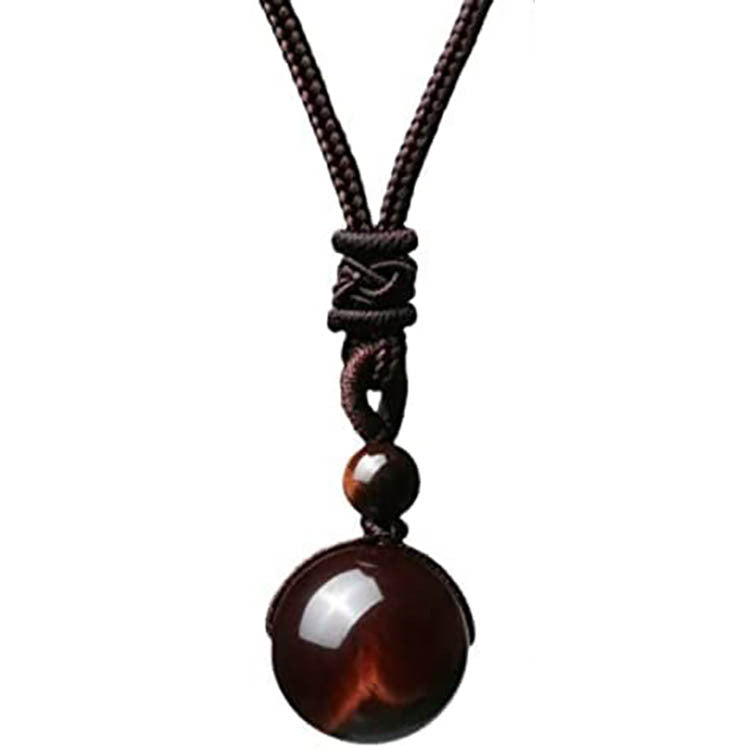 Natural Obsidian Necklace16mm Beaded Tiger Eye Stone Pendant Holiday Gift Couple Amethyst Necklace