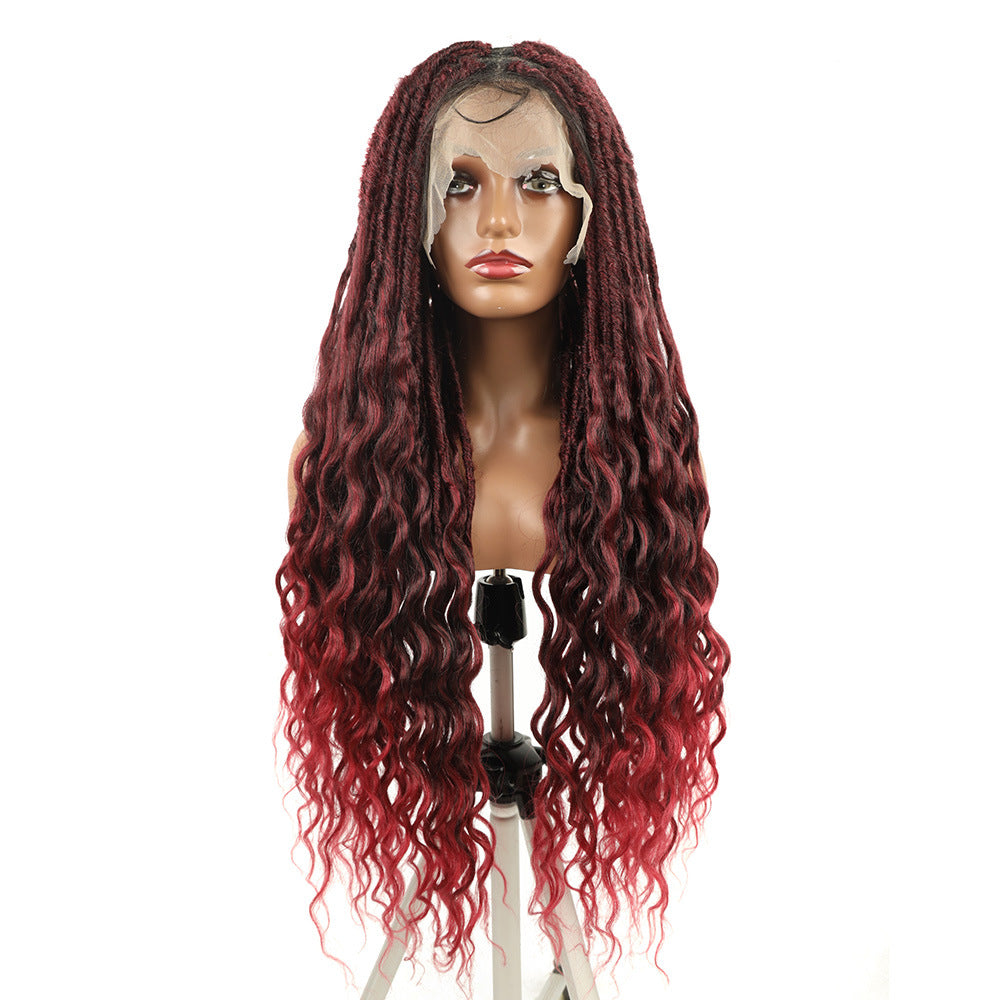 Wig for Women European and American Full Lace nu Crochet Hair Straight Up and Down Curly Synthetic Hair Cap