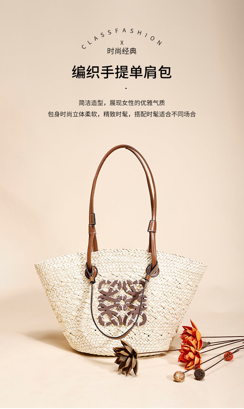 Large Capacity Straw Woven Bag for Women2025Summer new fashion vacation style beach bag single shoulder handbag for women