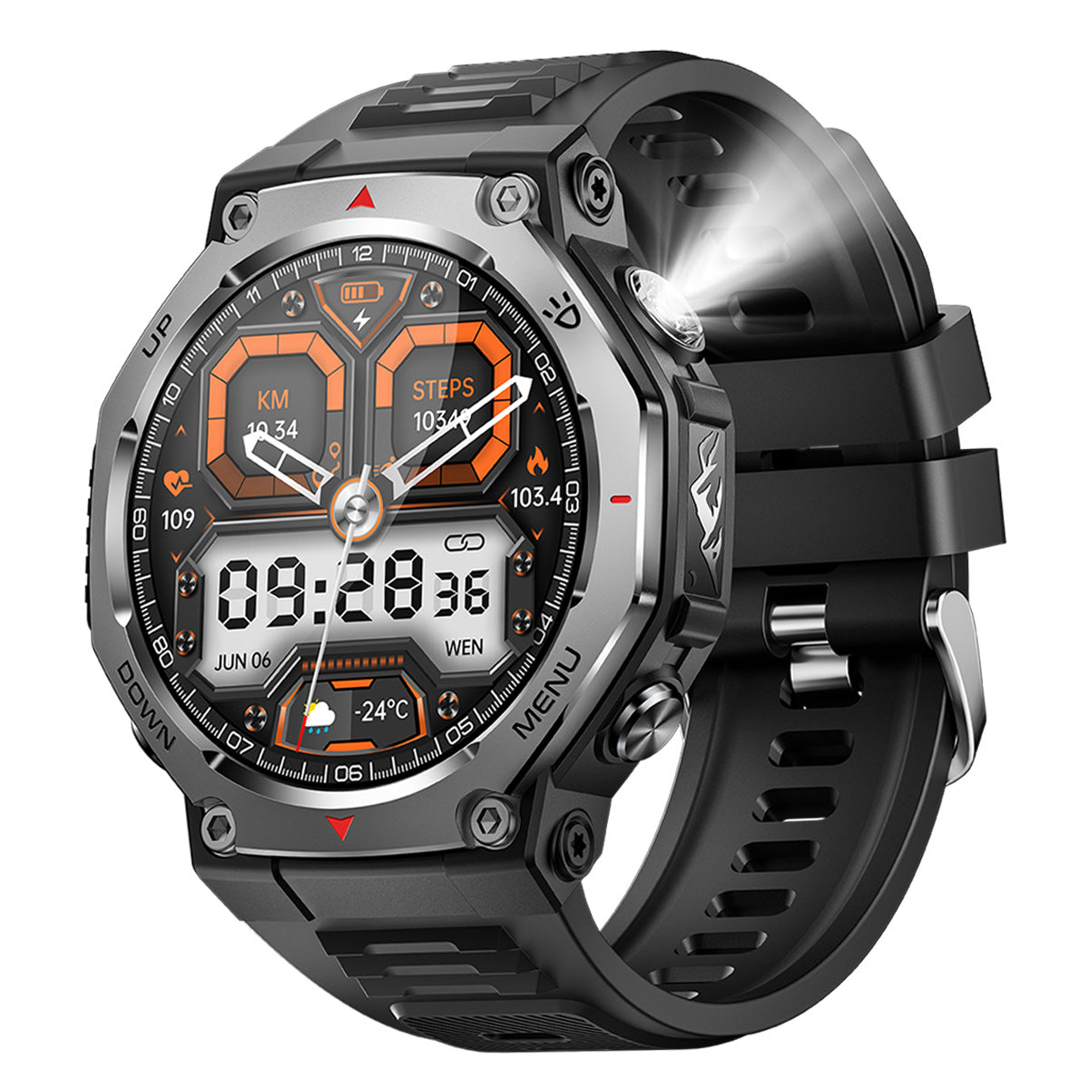 KT85Smart Watch Bluetooth Call True Heart Rate Step Count Sleep Monitoring Flashlight Deep Waterproof Sports Three-Proof