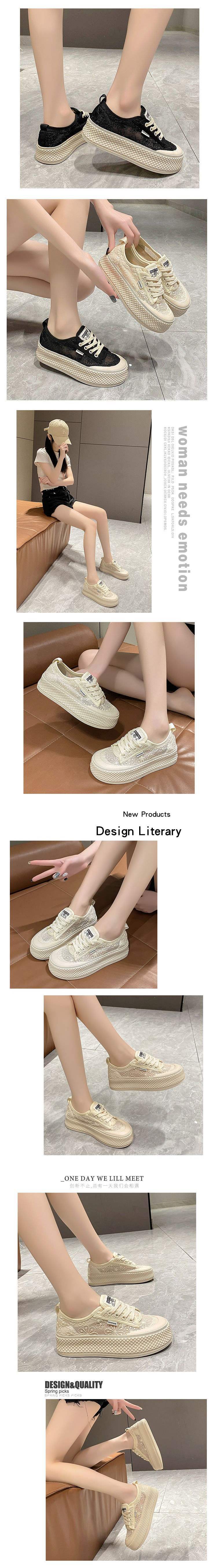 Summer Mesh Breathable Fisherman Shoes for Women with Height Increase6cm New soft-soled non-slip lace sports casual sneakers for women