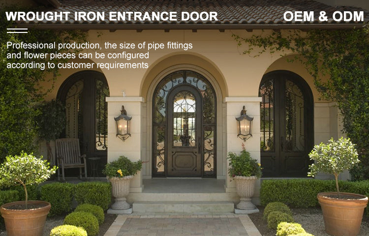 Foshan Factory High Quality Double Front Entry Doors Wrought Iron Doors Double Exterior