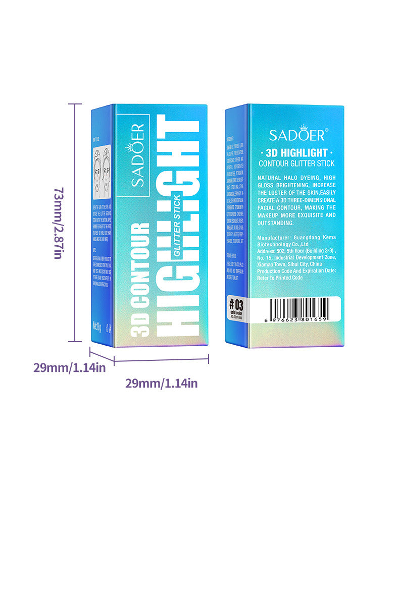Bright Colors3D Highlighter SADOER Contouring and Shaping Makeup Highlight Stick Cross-Border Wholesale