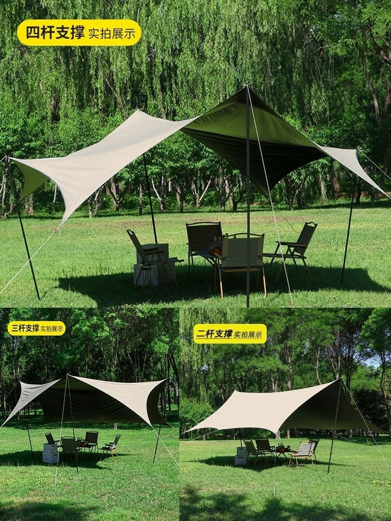 Silver Coated Sunshade Awning Outdoor Sun Protection Black Coated Four-Pole Canopy Camping Tent Equipment Windproof Thickened