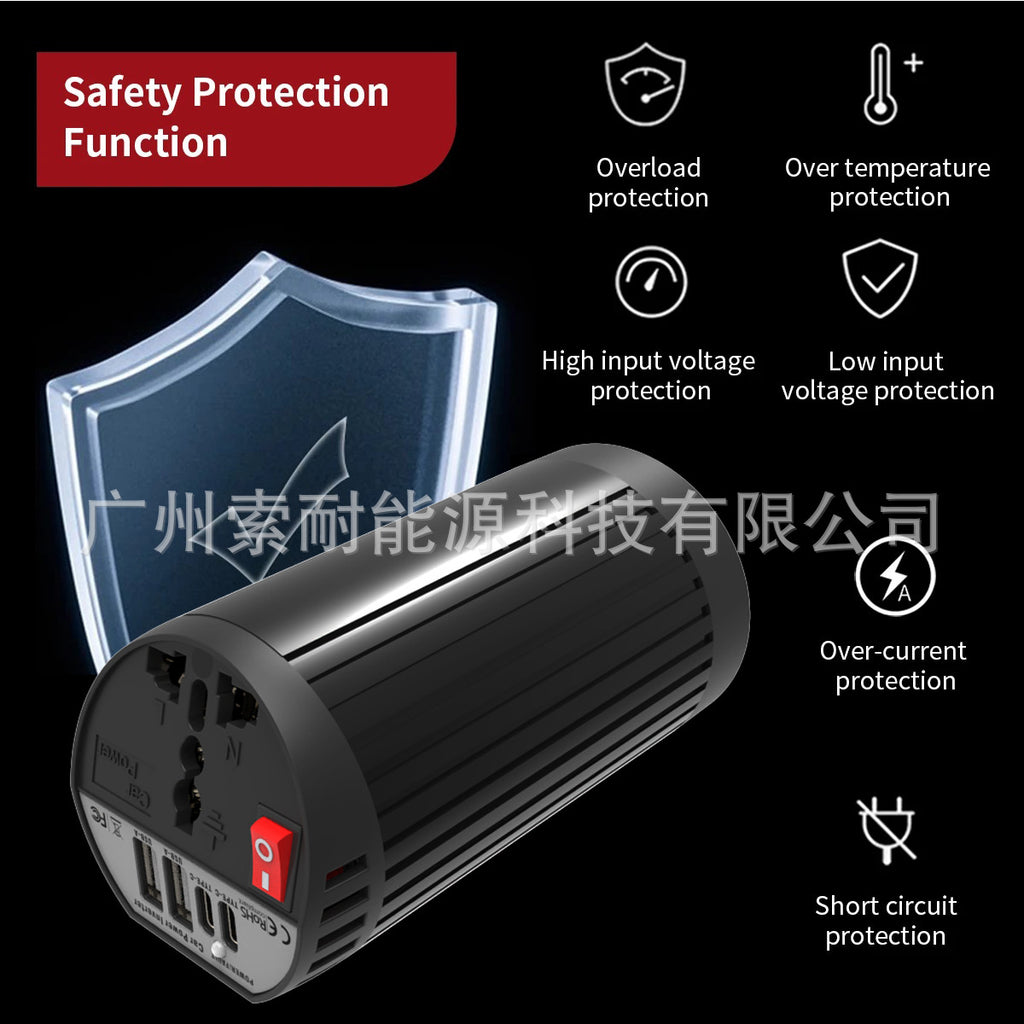 Hot Selling Car Inverter200W 12V Turn110V220V Double USB Type-C Cup Type inverter